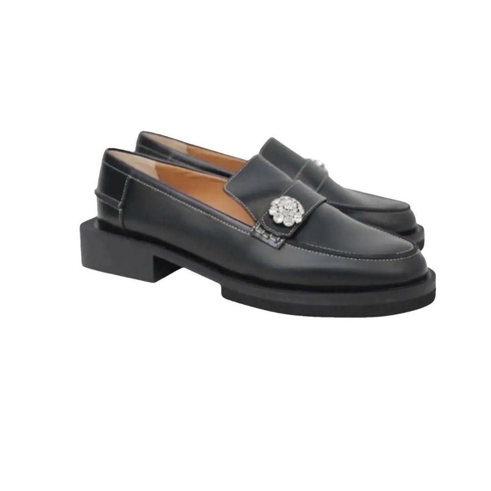 GANNI Crystal Buckle Leather Loafers – Size 41 (USA‎ 10/10.5)